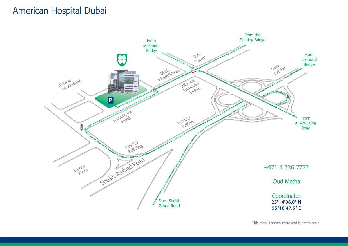karta på American hospital i Dubai