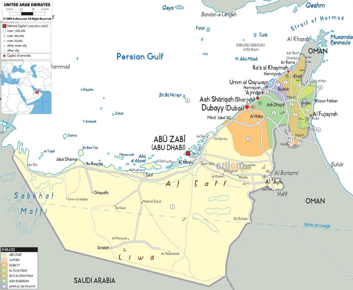 politisk karta över Dubai