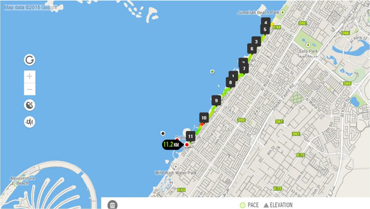 Jumeirah beach löparbana karta
