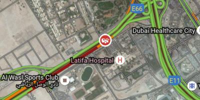 Latifa sjukhus läge i Dubai karta