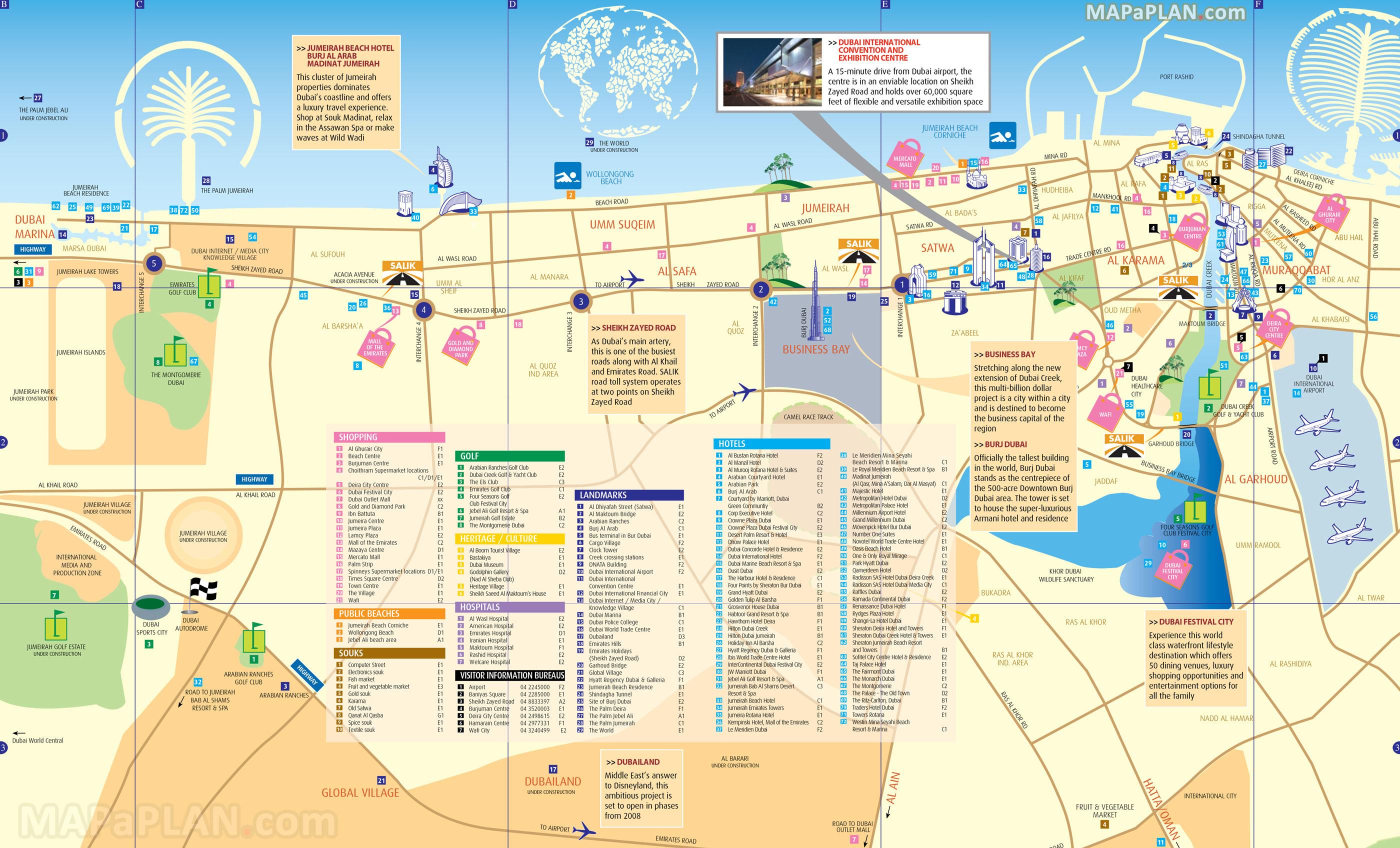 Downtown Dubai - karta- Karta över centrala Dubai (Förenade Arabemiraten)