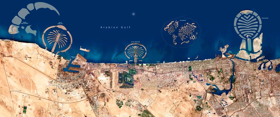 Dubai satellit-karta - karta över Dubai (Förenade Arabemiraten)